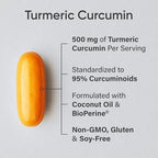 Sports Research® Turmeric Curcumin C3 Complex® w/BioPerine Black Pepper Extract & Organic Coconut Oil - Standardized 95% Curcuminoids · Non-GMO · Gluten Free - 120 Count Softgels