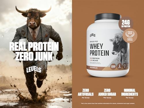 Levels Grass Fed Whey Protein Powder, No Artificials, 24G of Protein, Pure Chocolate, 5LB