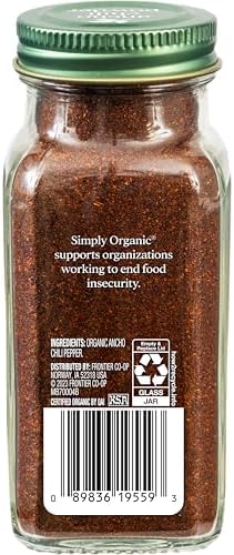 Simply Organic Ancho Chili Powder, 2.85 Ounce Jar, Certified Organic Poblano Peppers, Mexican, Southwest, Popcorn & Chocolate