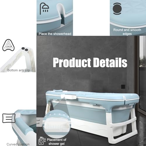 Collapsible Bathtub 58/56/50/46 Inch, Large Portable Bathtub, Freestanding Foldable Tub for Adults, Folding Tub for Shower, Hot Bath, Ice Bath A-blue-130cm