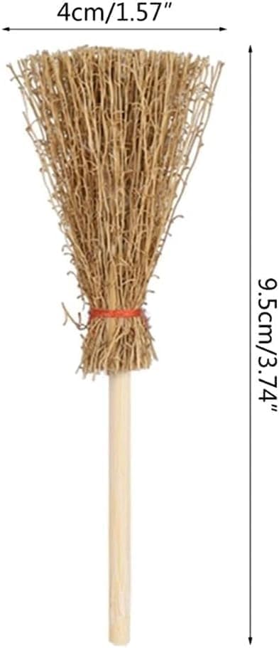 5Pcs Miniature Brooms with Straw Broomsticks - 1:12 Scale Dollhouse Accessories for Halloween Party Decor, Handmade Style Witch Broomstick Cosplay Props and Mini Furniture Display