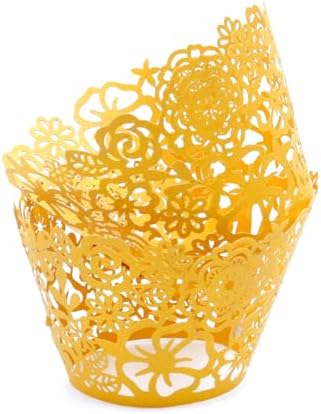 Antrader Lace Cupcake Liners,50Pcs Cupcake Wrappers Laser Cut Cupcake Papers Cupcake Muffin Cups for Christmas Wedding Birthday Party Decoration, Gold