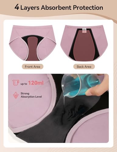 Carer 3 Pack Incontinence Underwear for Women, Washable 120ml High Absorbency Womens Incontinence Panties, Reusable Leakproof Protection Briefs for Bladder Leakage L(Black,Pink,Pink)