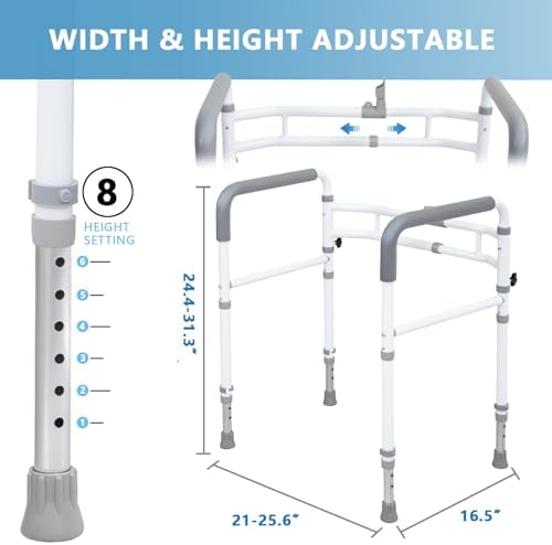 WeHwupe Toilet Rails - Toilet Safety Rail for Elderly Adults - Adjustable Bathroom Toilet Handles - Toilet Safety Frame & Rails - Toilet Grab Bars for Senior, Handicap & Disabled,Fits Most Toilets