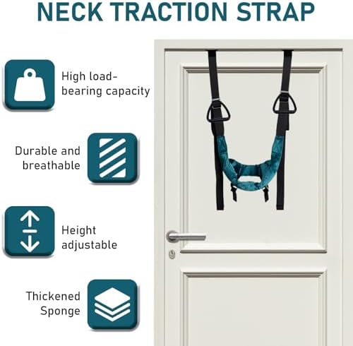 Cervical Neck Traction Device Over Door for Home Use Portable Neck Stretcher Hammock Decompression Home Physical Therapy (Blue)
