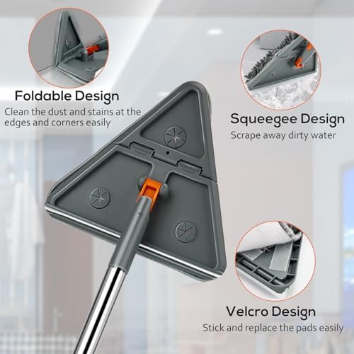 Wall & Base Board Cleaner Tool with 360°Rotating Mop Head, 180°Folding Design for Effortless Baseboards/Ceilings/Wall Cleaning - Adjustable Long Handle Multi-Surface Scrubber & Duster