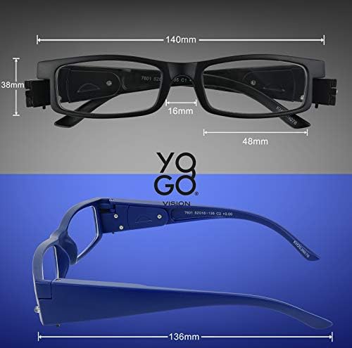 Yogo Vision Reading Glasses with Light Bright LED Lighted Magnifier Nightime Reader Women Men Lighted Eye Glasses 2pk