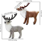 Realistic Plush Reindeer Figurine Set of 2 - Lifelike Christmas Deer Ornaments for Tree Hanging, Home & Car Decor - Woodland Animal Collectible, Holiday Photo Prop, Gift for Animal Lovers