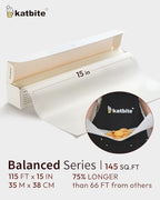 Katbite Parchment Paper Roll 15in x 115ft, White Pachment Baking Paper Roll 145 Sq.Ft, Non-Stick and Extra Longer Parchment Paper with Portable Serrated Cutter for Baking,Cooking,Space-saving