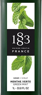 1883 Green Mint Syrup for Drinks, Made in France, 1 Liter Plastic Bottle