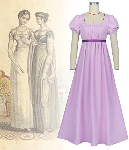 Regency Dresses for Women with Satin Sash Ruffle Empire Waist Dress Gown