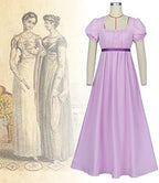 Regency Dresses for Women with Satin Sash Ruffle Empire Waist Dress Gown
