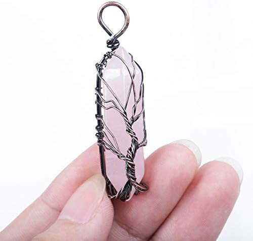 Nupuyai Crystal Pendant Necklace for Women Men, Wire Wrapped Double Point Stone Wands Jewelry for Unisex