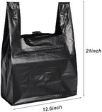 Black Plastic T-shirt Bags 100 Pack 12.6'' x 6.5" x 21" Black Bag for Grocery Shopping Home Supermarket Restaurants