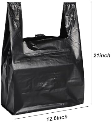 Black Plastic T-shirt Bags 100 Pack 12.6'' x 6.5" x 21" Black Bag for Grocery Shopping Home Supermarket Restaurants