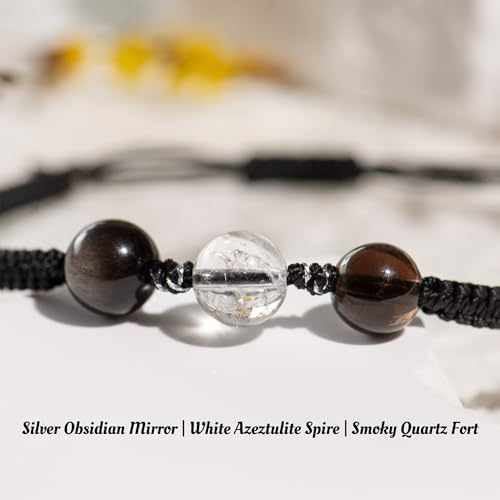 Protection Bracelet, AuraKnots Crystal Bracelets, 3-Pack for Wealth, Emotional Healing & Protection, Adjustable Hand-Knotted Bracelets with Natural Gemstones for Women & Men