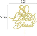 80 Years Blessed & Loved Cake Topper,80th Birthday/Anniversary Cake Topper, 80th Anniversary Marriage Party Decoration Supplies
