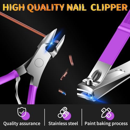 Manicure Set 16Pcs Professional Stainless Steel Pedicure Kit Mens Grooming Kit Fingernail & Toenail Clippers Set Manicure Kit with Luxurious Travel Bag, Sharp Nail Scissors and Clipper (Purple)