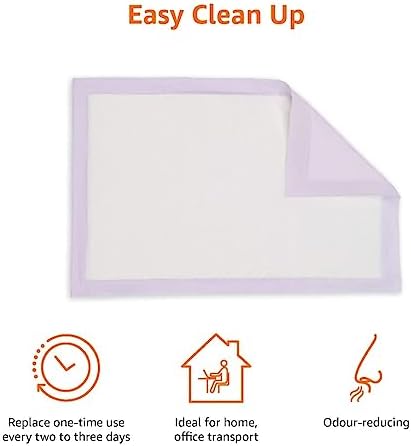 Amazon Basics Cat Pee Pads, Super Absorbent, Odor Control, Universal Fit for Litter Box, Disposable, Multi-Cat, Unscented, Purple and White, 20 Count