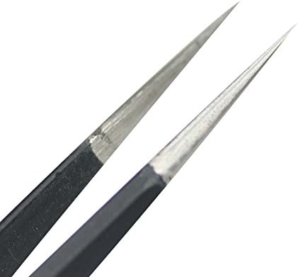 AKOAK The Best Precision Anti-Static Stainless Steel Professional Slim Tip-point and Curved Point Tweezers for Eyelash Extension,Nail Art,Electronics and Jewelry Making,Pack of 2