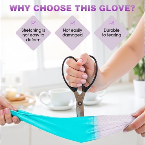 Elgood Reusable Long Sleeve Dishwashing Cleaning Gloves with Latex Free,Cotton Lining,Kitchen Gloves 2 Pairs,Purple+Blue L