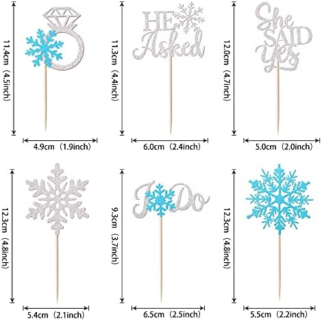 36 Pack He Asked She Said Yes Cupcake Toppers Glitter Love Heart I do Ring Snowflakes Bridal Shower Cake Food Picks Decorations for Wedding Engagement Theme Party Supplies