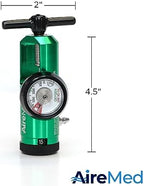 AireMed Oxygen Regulator 0-15LPM, CGA-870 Gauge Flow Rate – Includes Wrench Key, 5 Brass Yoke Washer Seals, and 2 Oxygen Tubing Swivel Connectors - Ergonomic Handle Design – Green