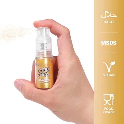 Shimmer Gold Edible Glitter Spray, 5g Edible Glitter for Cocktails, Cobakey Luster Dust Edible for Cake Decorating, Drinks, Baking, Chocolate, Strawberrie