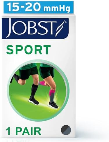 JOBST Sport Knee High - Athletic Compression Socks Designed for Women and Men - 15-20 mmHg Compression - Closed Toe - Black/Gray - X-Large