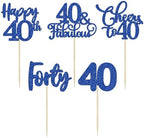 30 Pack Happy 40th Birthday Cupcake Toppers Dark Blue Glitter Forty Cheers to 40 Years Old Birthday Cupcake Picks for Happy 40th Anniversary Party Cake Decorations