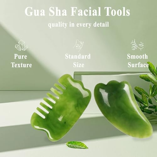 Gua Sha Facial Tools,Guasha Tool for Face,Lymphatic Drainage Massager(2PCS,Green)