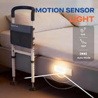Bed Rails for Elderly Adults Safety - Adjustable Bed Rails for Seniors Supports 350lbs with Motion Sensor Light & Storage Pocket, Stable Bed Assist Rails with Strong Support Leg