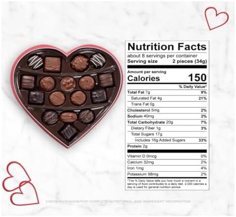 Russell Stover Valentine's Day Red Foil Heart - Pack of 2 - Assorted Milk and Dark Chocolate - 17 Pieces Per Box - Great For Sharing with Friends and Family