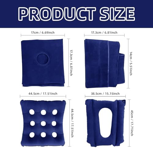 2 Pack Inflatable Seat Cushions, Breathable Nursing Anti-Bedsore Air Cushion Seat Pad, Waffle Chair Cushion for Sitting Toilet Wheelchair Chair Shower Chair (with Inflatable Pump)