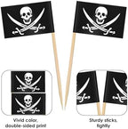 AhfuLife Pirate Flag Toothpicks - 100 Pcs Sword Toothpicks, Mini Pirate Cupcake Toppers for Party Decorations, Halloween Decorations