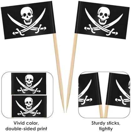 AhfuLife Pirate Flag Toothpicks - 100 Pcs Sword Toothpicks, Mini Pirate Cupcake Toppers for Party Decorations, Halloween Decorations