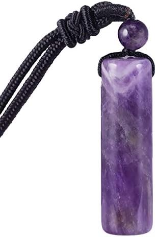 Nupuyai Healing Crystal Cylinder Pendant Necklace for Women Men, Wand Amulet Reiki Stone Adjustable Braided Cord 18"-27"