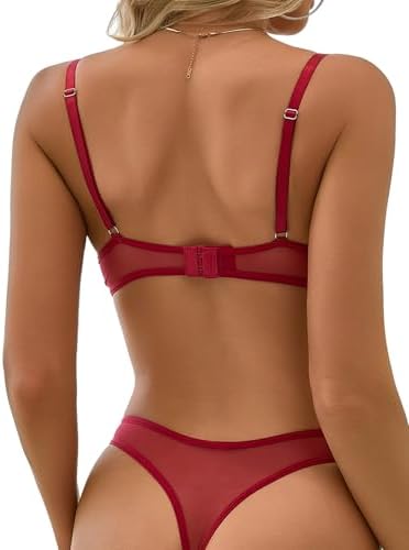 Lilosy Sexy Floral Embroidered Flower Mesh Underwire Push Up Lingerie Set