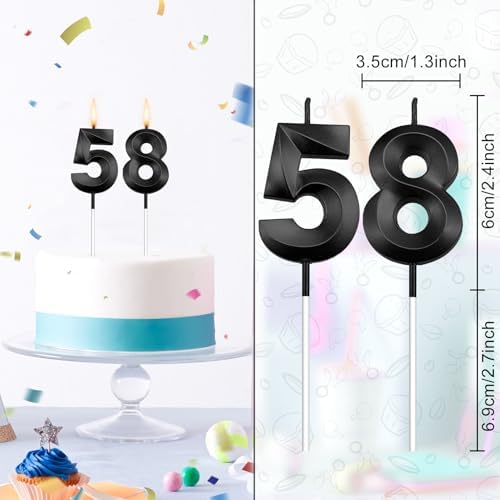 Black 58th Birthday Candles for Cake Happy 58 Birthday Decorations Men Happy 58th Birthday Cake Topper 58 Cake Topper 58 Birthday Decorations for Women 85 Birthday Candles Cake Topper