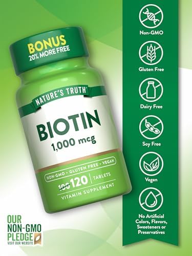Nature's Truth Biotin 1000mcg | 120 Tablets | Vegan, Non-GMO, Gluten Free Supplement