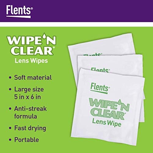 Flents Wipe 'N Clear Lens Cleaning Wipes, Pre-Moistened, Gentle Cleaning, AntiStreak, Fast Drying, 4 Portable Boxes Of 75, 300 Count, Individually Wrapped for Travel & Convenience, Made in the USA