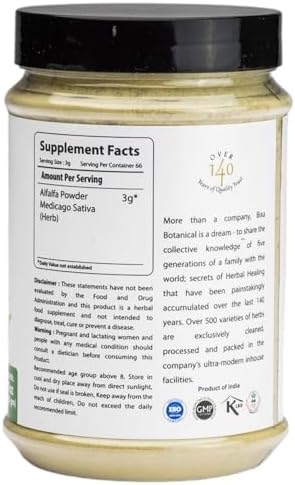 bixa BOTANICAL Alfalfa Powder Pure (Medicago Sativa) Superfood | Ayurvedic Natural Herbal Supplement 7 Oz / 200g
