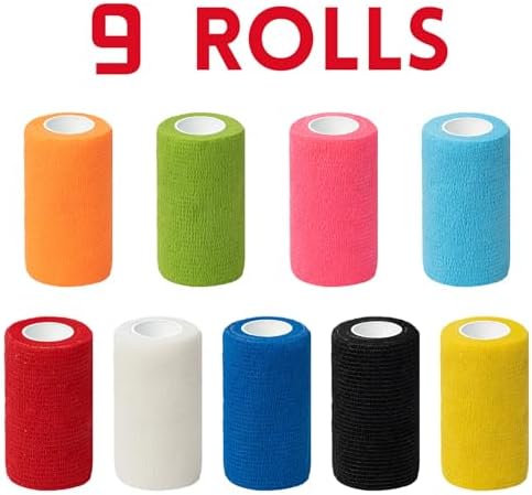 Self Adhesive Bandage Wrap, 4" X 5 Yards Elastic Cohesive Bandage Wrap, Color Athletic Tape, Vet Wrap, Ankle Tape,Non-Woven Cohesive Bandage,9 Pack