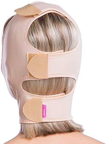 LIPOELASTIC FM Special- Post surgey Compression Facemask Covers with Adjustable Fastening- Neck and Chin Compression Wrap, Jowl Tightening (Large, Beige)