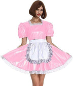 Plus Size Sweet Lolita A-line Mini Dress Elegant PVC Lace Trim Maid Apron Dress (S,Light Pink)