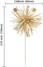 Gyufise 30Pcs Foil Firework Cupcake Toppers Happy Birthday Cake Toppers Sparkle Tinsel Flower Drink Stirrers Cocktail Food Fruit Toothpicks for Valentine's Day Party Supplies Gold