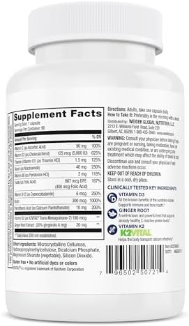 Weider Artery Health Supplement, Vitamin K2 (180mcg) & Vitamin D3 (5000iu), 90 Veggie Capsules