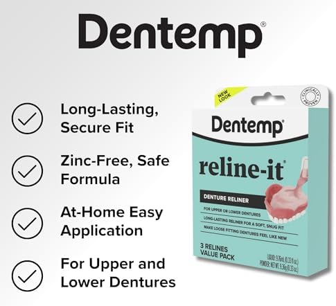 Dentemp Denture Reline Kit Value Pack - Advanced Formula Reline It Denture Reliner - Denture Kit to Refit and Tighten Dentures for Both Upper & Lower Denture - 3 Relines (Packaging May Vary)