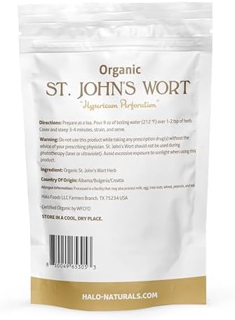 Organic St. John's Wort Herb Cut & Sifted, 4 Ounces (Hypericum perforatum) USDA Certified | Resealable Pouch| Packaged in The USA (Pack of 1)