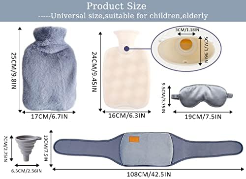 3 in 1 Hot Water Bottle Pouch with Waist Cover, Warm Water Bag, Pouch with Soft Belt, Eye Mask+Funnel, for Pain Relief Waist, Back, Neck